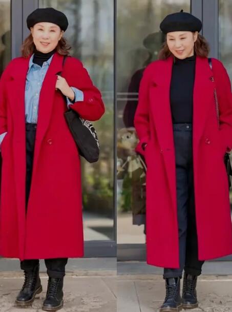 60岁的气质奶奶穿“大衣”，选红色、黑色、棕色，忒好看了吧
